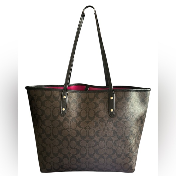✨ Coach City Zip Tote – Brown Signature Canvas with Hot Pink Lining ✨ - Picture 3 of 13